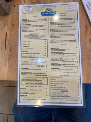 Menu  at Osprey Café in Seaside