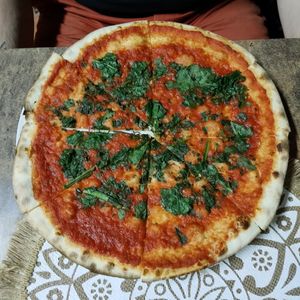 Spinach pizza at Pizzeria Bella Italia in Himare