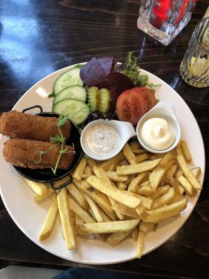 Celery Croquettes with truffle mayo, fries and salad  at Ome Jeu in Roermond