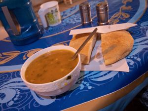 Harira and bread at Vegetarian Soup in Fes