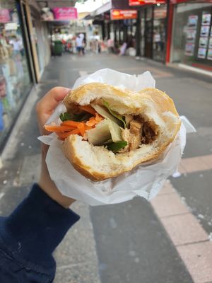 Cross section of the banh mi, really delicious! at Just Green in Cabramatta
