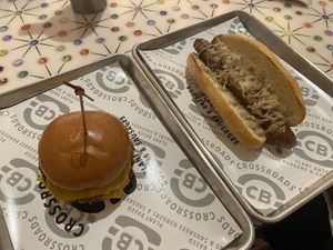 Double “cheese” burger and a brat - great size for the money!   at CB - Crossroads Burgers in Las Vegas