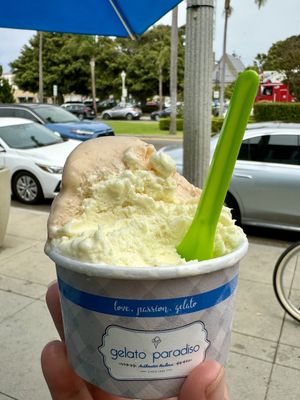 Pineapple and peach sorbetto flavors   at Gelato Paradiso in Coronado