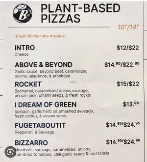 Specific plant based Menu  at Bozzelli's in Arlington
