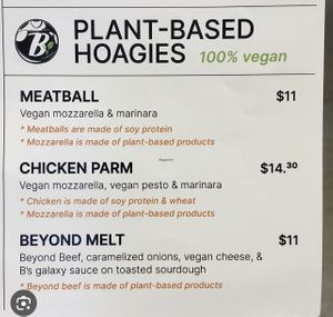 Specific plant based Menu  at Bozzelli's in Arlington