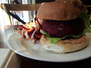 Beetroot and bean burger at Veggie Mama in Mount Lawley