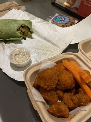 Tofu burrito and cauliflower bites  at elephant+vine in Chicago