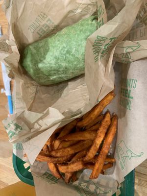 Cali wrap with sweet potato friess  at elephant+vine in Chicago