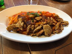 Penne Arrabiata w/Vegan Chicken at L'Osteria Rostock in Rostock