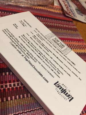 Ingredients in their chocolate bars/ labeling information. at Top This Chocolate in Ventura