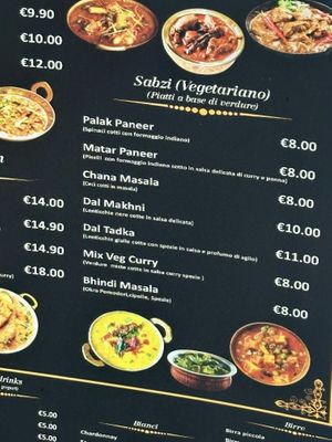 Vegetarian menu  at Punjabi Dhaba La Spezia in La Spezia