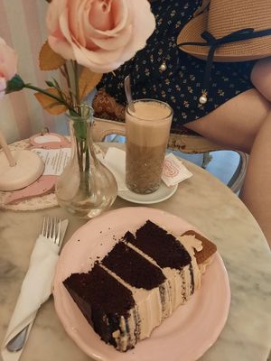 Vegan biscoff cake and Cinamon latte at Carolinas Petit Cafe & Tearoom in Sliema