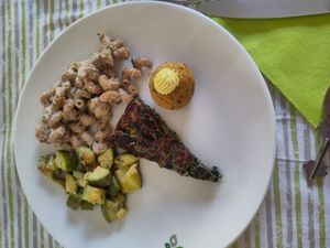 Pasta with nuts, Zucchini, Quiche, Falaffel at Hotel Luxor in Bellaria-igea Marina