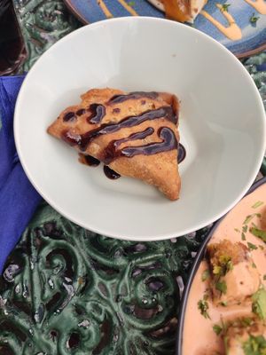 Samosa with tamarind sauce which came as part of the vegan bowl at The Chakra Lounge in Bakewell