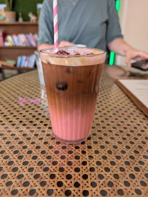 Iced turkish delight (rose and coffee) with oat milk at The Chakra Lounge in Bakewell