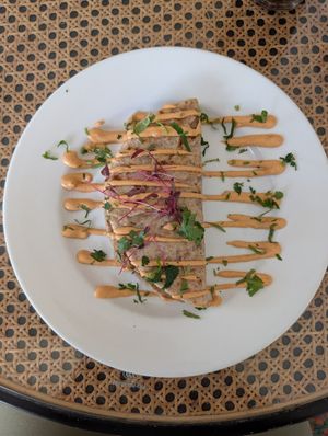 Roti with vegan sausage at The Chakra Lounge in Bakewell