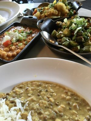 Chana, Vegetable Jalfrezi, and Bhindi Pyaaz  at Ananda in Fulton