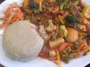 Veg Curry with Ugali at Bridges Organic Health Restaurant in Nairobi