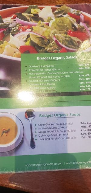 Menu 3 at Bridges Organic Health Restaurant in Nairobi