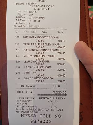 You didn't order these or eat them but we want to charge you anyway. at Bridges Organic Health Restaurant in Nairobi