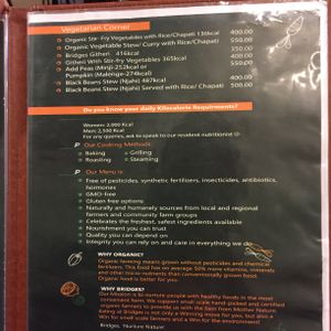 Vegetarian / vegan options on menu at Bridges Organic Health Restaurant in Nairobi