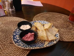 Appetizer (I don't know wheter the cream next to the hummus is vegan too) at Loca Luna - Maybe closed in Fethiye