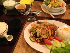 Vegan dishes and Jasmine Green Tea at Samadhi. at Samadhi in Berlin