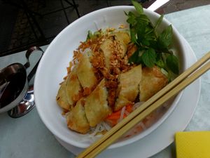 Rice noodles with spring rolls at Samadhi in Berlin