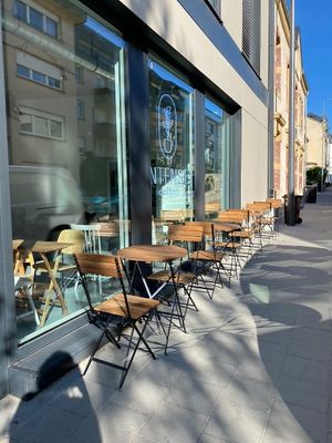 Outdoor seats for sunny coffee in the morning  at Intense Coffee in Luxembourg City