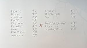 Beverage menu on the wall  at Intense Coffee in Luxembourg City