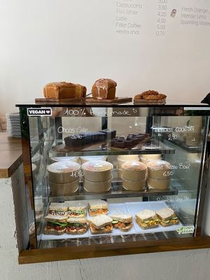 Window display of the lunch items and sweets  at Intense Coffee in Luxembourg City