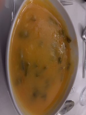 Soup of the day with green beans and olive oil   at Pousadela Restaurant in Braga