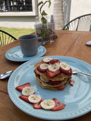 Hot Cakes (Carrot) for Breakfast  at MAWE Cocina Vegana in Mazatlan