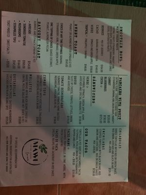 Menu side 2  at MAWE Cocina Vegana in Mazatlan