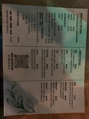 Drink menu  at MAWE Cocina Vegana in Mazatlan