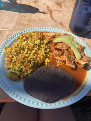 Tofu combo with chilaquiles   at MAWE Cocina Vegana in Mazatlan