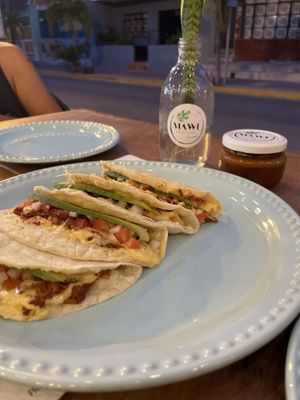 Jackfruit tacos $155 pesos   at MAWE Cocina Vegana in Mazatlan