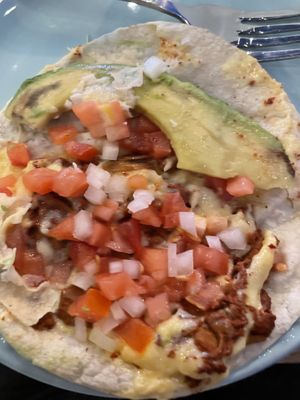 Mainly onion salad and cheese   at MAWE Cocina Vegana in Mazatlan