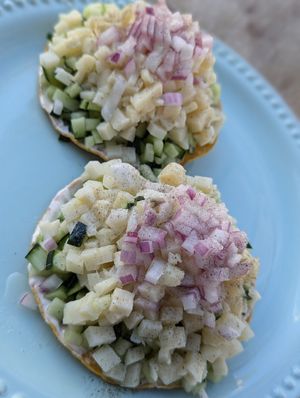 Hearts of palm tostadas at MAWE Cocina Vegana in Mazatlan