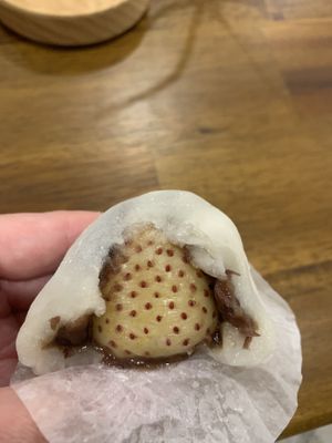 Vegan White strawberry daifuku  at Yama Cafe in Vancouver