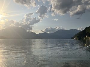 View while eating on the beach   at Te lo do io il Vegano / La Stella Vegan in Lierna