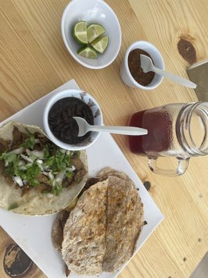 Vegan steak seitan taco and vegan pastor gringa with cheese  at Te Quiero Verde in Puerto Vallarta