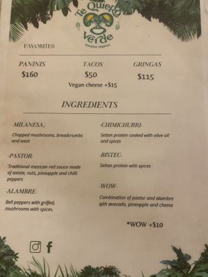 Menu (Nov 2025)  at Te Quiero Verde in Puerto Vallarta