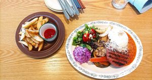 Their current "special" meal with extra fries. at Five Seventh - 칠분의 오  in Jeju