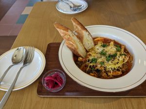 Tomato pasta with tofu at Five Seventh - 칠분의 오  in Jeju