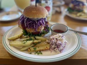 Tasty burger and fries 😀  at Five Seventh - 칠분의 오  in Jeju