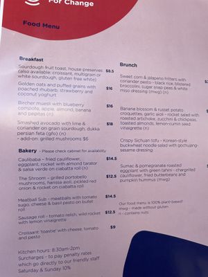 Menu food is all vegan  at For Change in Middle Park