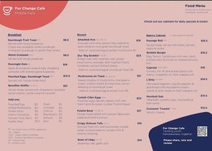 Menu at For Change in Middle Park