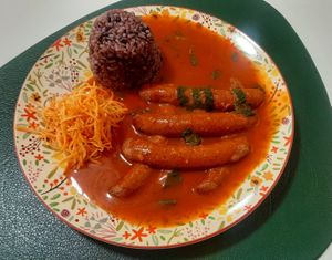Vegan fried sausage at Loving Hut - Tsagaan Khaalga in Ulaanbaatar