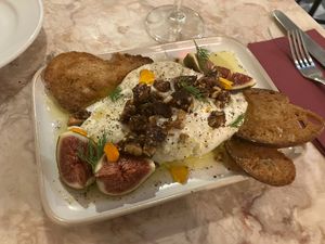 Burrata with figs and caramelised nuts  at Boca Bistro in Lisbon